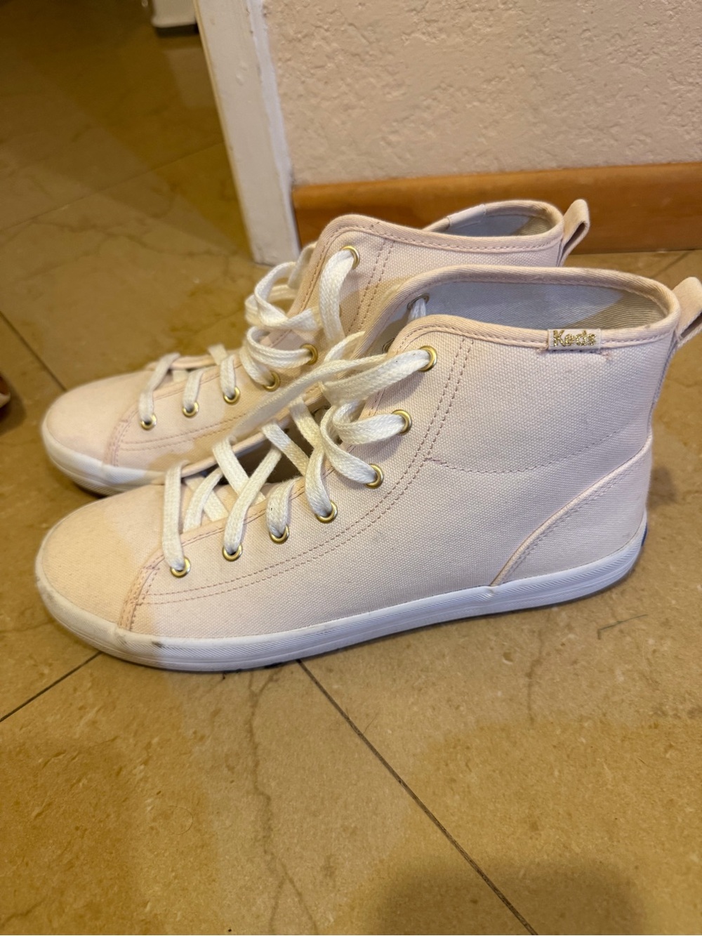 Keds High-Top Canvas Sneakers in Blush Pink and White